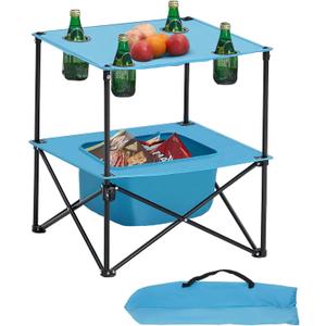 VEVOR Folding Camping Table, Portable Outdoor Lightweight Picnic Table, 600D Oxford Fabric Waterproof Canvas Travel Beach Tables, with 4 Cup Holders, Carry Bag, for Tailgating Camping Picnic, Blue