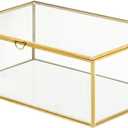 10.8 Glass Jewelry Box Gold Card Box with Hinged Lid, Gold Keepsake Box for Storage Wedding Card, Trinkets, Photo and More, Cute Glass Box for Women and Girl,Vintage