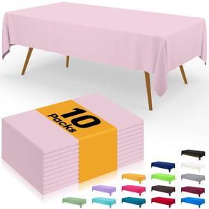 Smiry Disposable Table Cloth - 10 Pack, 54 x 108 Inch Waterproof Rectangle Tablecloths for Parties, Decorative Plastic Table Cover, Leakproof & Sturdy, Pink