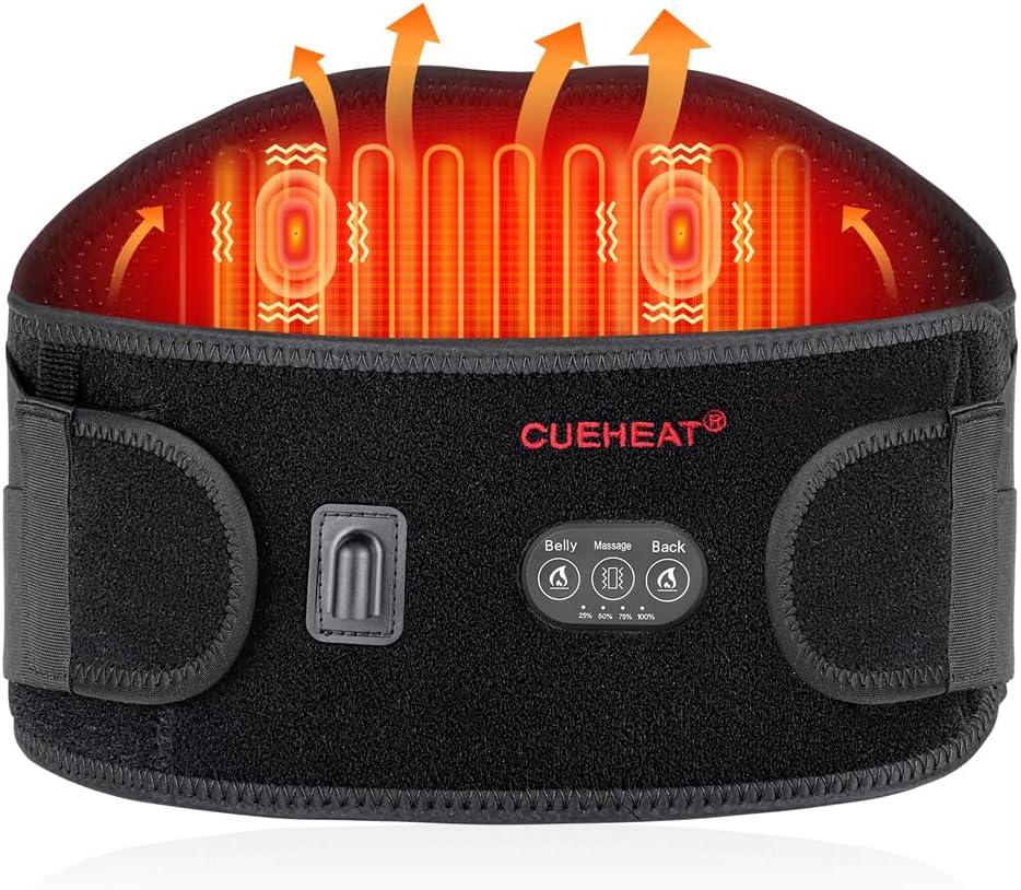 CUEHEAT Heating Pad for Back Pain Relief - Battery Powered Heating Wrap Lower Back Pain Relief for Men Heated Back Brace, Heat Pad with Massage for Back Belly (Dark Black, 45 inches)