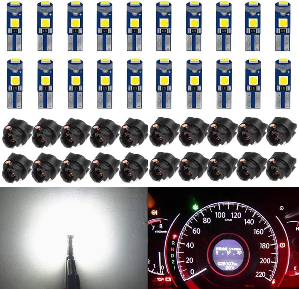 BlyilyB 20-Pack T5 37 74 LED Bulb With Twist Lock Socket PC74 PC37 Dashboard Instrument Panel Gauge Cluster Light (White)