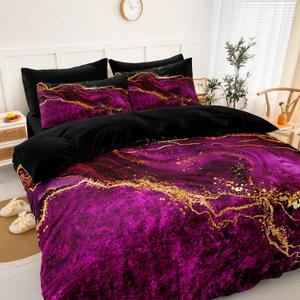 Black Gold Comforter Set Hot Pink Marble Bedding Set Queen Size Black Marble Stone Abstract Artwork Bedroom Decor Black Marble Comforter Sets for All Season