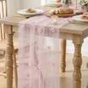 Artoid Mode Pink Flower Pearl Pink Gauze Table Runner 10FT, Seasonal Sheer Dining Holiday Wedding Birthday Baby Shower Table Decor for Home Party