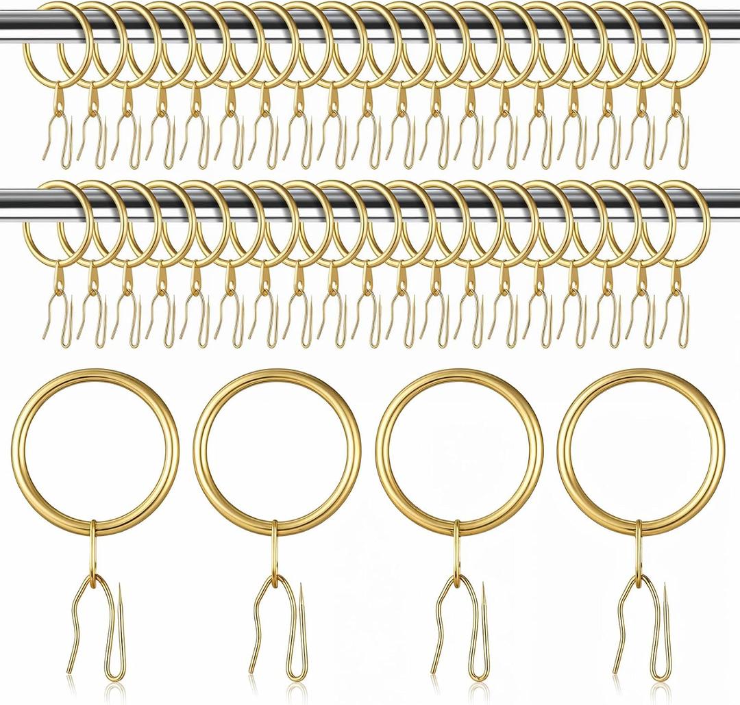 100 Pieces 1.26 Inch Metal Drapery Curtain Rings, Curtain Hanging Rings and 100 Pcs Metal Drapery Pin Hooks for Drapes Window Door Shower Curtains