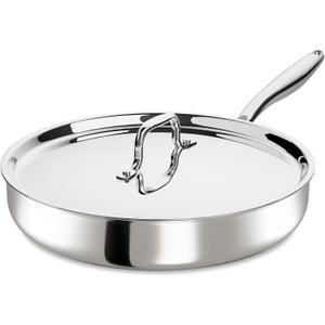 12 Inch Tri-Ply Stainless Steel Frying Pan, Frying Pan with Lid, PFOA/PTFE Free Skillet, Induction Cooking Pans, Dishwasher & Oven Broiler Safe 600F, Professional Cookware, Heavy Duty & Even Heat