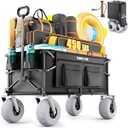VARRONOBE Beach Wagon with Big Balloon Wheels for Sand, 240L Collapsible Wagon, 9x4 Wide Wheels, 450lbs Heavy Duty Beach Cart with Side Covers & Zipper Pockets, 600D Oxford Fabric, Black