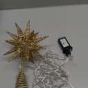 JOIEDOMI 7.8" Metal 3D Star Christmas Tree Topper Golden Glitter Decorations with 56 LED Warm White with Plug Timer Ornaments Treetop Home Holiday Party Indoor Decor