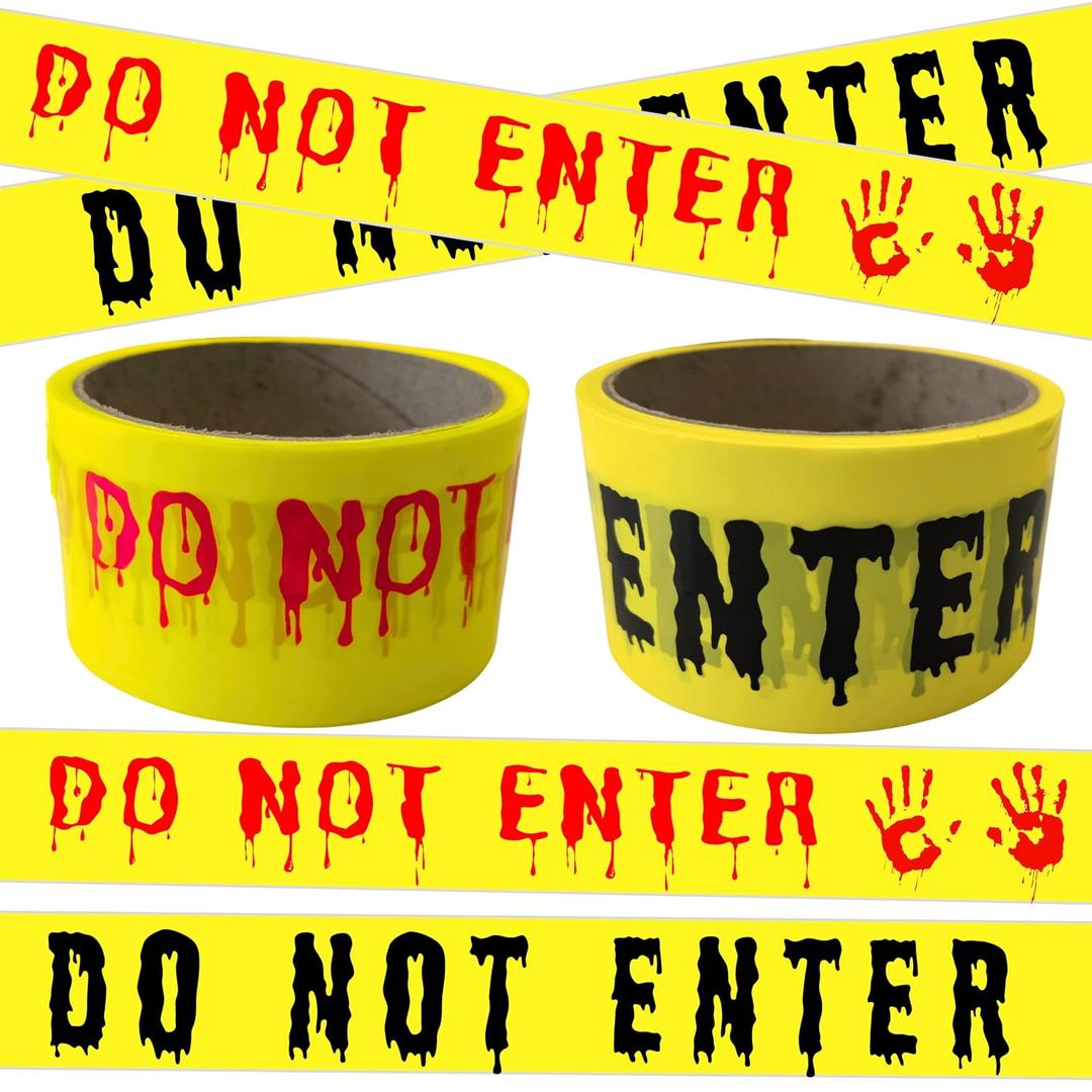 2Pcs Halloween Decorations Caution Tape - 2 inch x 164 feet Do Not Enter Caution Tape Roll Yellow Scary Hazard Warning Tape Safety Outdoor DIY Spooky Decorative for Party,Door,Danger Areas,Indoor