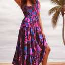kinstell Women's Summer Boho Spaghetti Strap Square Neck Ruffle Casual Flowy Long Dress Beach Swing Party Maxi Dress (XL, Purple)