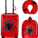 Sanwuta Luggage Sets, 4 Pack, 16 Inch Carry on Rolling Suitcase Backpack Neck Pillow Travel Set Gift for Kids Boys Girls(Spider)