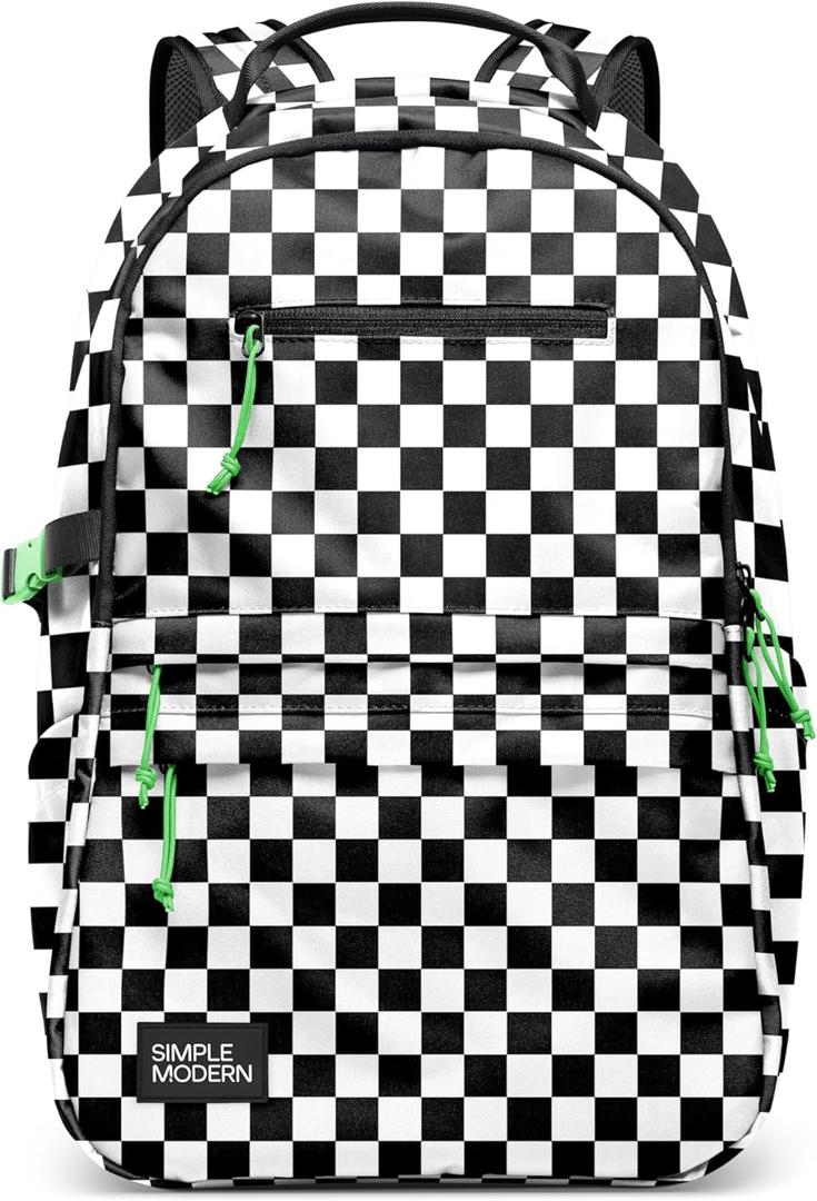 Simple Modern Ellis Backpack for School | Medium 20L Elementary Middle and High School Bookbag for Kids and Teens | Girls and Boys | Black and White Checkmate