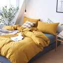 DONEUS Duvet Cover Set 100% Washed Cotton Linen Like Textured Breathable Durable Soft Comfy 3 Pieces Bedding Set with Zipper Closure, 1 Duvet Cover 104x90 Inches and 2 Pillow Shams(King, Yellow)