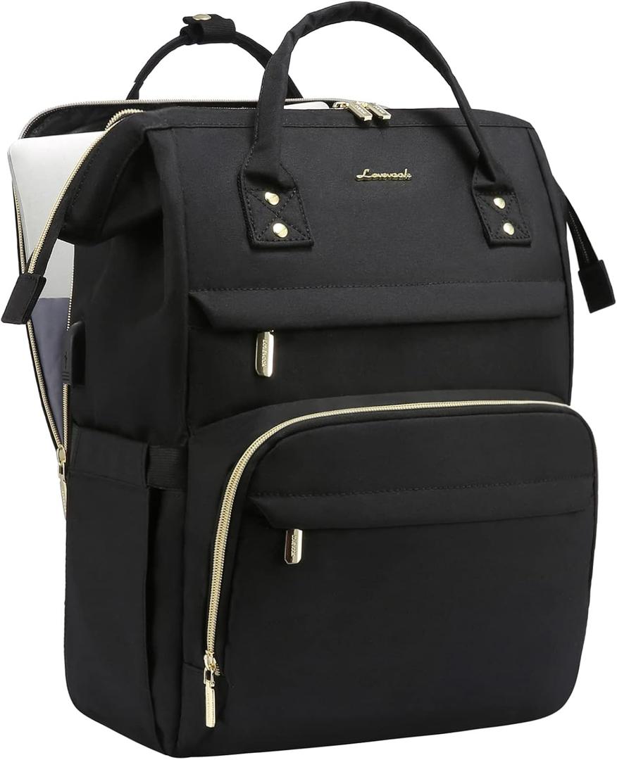 LOVEVOOK 17.3 Inch Laptop Backpack, Large Travel Backpack for Women, Water Resistant Teacher Backpack with Laptop Compartment, Professional Business Work bags with Charger, Black (17 inch-Separate Laptop Compartment, Black)