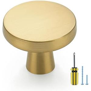 Ravinte 15 Pack Solid Knobs Kitchen Cabinet Round Pulls Dresser Handles Gold Cupboard Hardware Brushed Brass Door Drawer Knobs