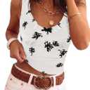 Tankaneo Womens Ruffle Deep V Neck Tank Tops Summer Sexy Floral Print Sleeveless Fitted Shirts Trendy Y2k Going Out Crop Tops (White, S)