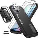 Case is Specially Designed for iPhone 13 6.1 Inch, Full Body Protection Heavy Duty Shock Absorbing 3 in 1 Silicone Rubber Built-in Stand with 2 Tempered Screen Protectors-Black