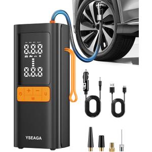 Tire Inflator Portable Air Compressor, 5X Faster 150PSI Car Tire Air Pump for Inflatables, 12V DC Wireless Tire Inflator with Digital Pressure Gauge/LED Light, for Car/Motorcycles/Bicycles/Balls