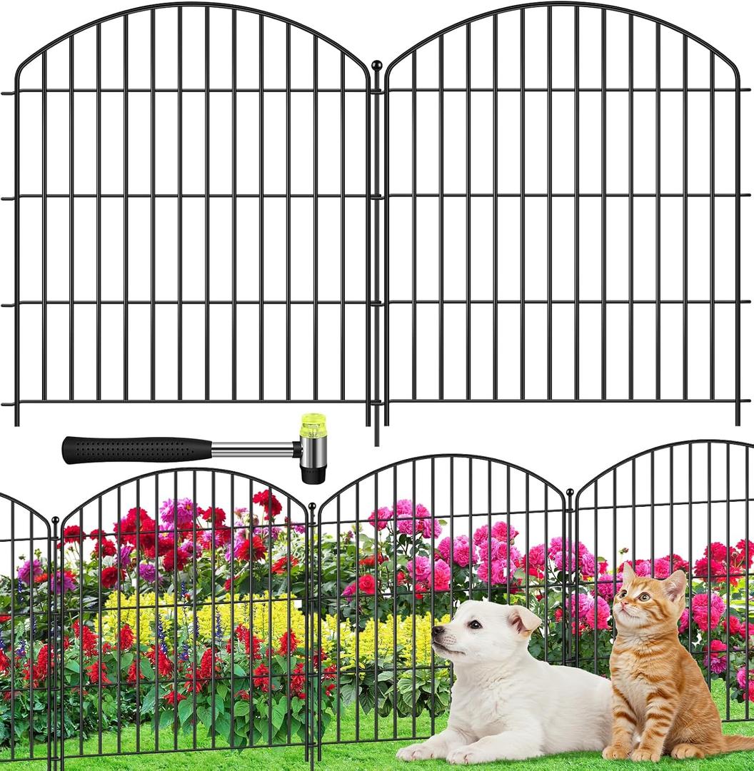 Decorative Garden Fence 32in (H) x 22ft (L), Arched Rustproof Metal No Dig Fence for Dogs & Rabbit, Ornamental Animal Barrier for Flower Beds, Border Panels Fencing for Yard & Patio Outdoor Decor