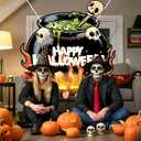 Halloween Witches Cauldron Party Decorations Happy Halloween Photo Booth Props Cauldron Skeleton Photo Banner Photography Background for Kids Adults Trick or Treat Haunted House Party