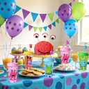AFZMON 24 Monster Party Decorations Cups with Lids and Crazy Straws for Kids- Monster Plastic Fun Cups Birthday Party Favors Goodie Bag Stuffers for Toddler