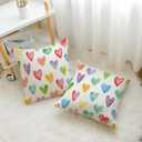 Valentines Day Pillow Covers 18x18 Inch Colorful Heart Decorative Throw Pillows Farmhouse Romantic Patio Happy Valentine Cushion Case for Sofa Couch Home
