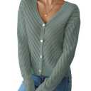 Libsorge Womens Sexy Off The Shoulder Sweater Spring Summer Fall 2025 Trendy Lightweight Ladies Dressy Casual Outfits Cute Crochet Knit Hollow Out V Neck Long Sleeve Button Cardigan Sage Green Small