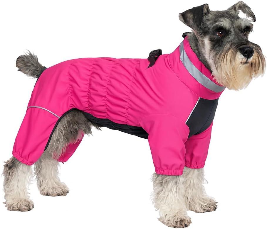 Winter Waterproof Dog Snowsuit Full Body Outdoor Jacket with Leash Ring, Fleece Lining, Windproof Reflective 4-Leg Dog Coat for Small to Large Dogs  Pink XXS (XXS (Back Length 8.5"))