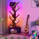 Evermagin 6 Tier Tree Bookshelf with Lights, LED Book Tree Bookcase with Storage Organizer, Small Corner Bookshelf Floor Standing Book Shelf for Living Room, Bedroom & Home Office, Rustic Brown