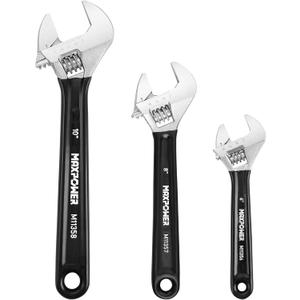 MAXPOWER Adjustable Wrench Set, 3-Piece Adjustable Wrenches 6-inch, 8-inch, 10-inch, Metric & SAE Scales, Extra-Wide Jaw and Soft Grip Wrench Set