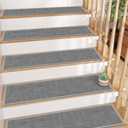 GOYLSER Jute Stair Treads Non Slip for Wooden Steps Set of 15, 8"x30" Non Slip Grey Stair Mats Indoor Stair Cover Step Pads, No Adhesive Step Traction, Grey