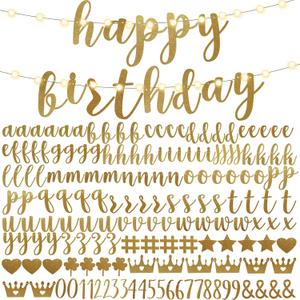 TaoBary 167 Pcs DIY Banner Kit Happy Birthday Glitter Banner Customizable Glitter Make Your Own Kit 162 Letters Symbols and Numbers 3 Rope for Birthday Halloween Wedding Christmas (Champagne Gold)