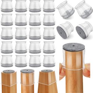 Chair Leg Floor Protectors, 24 Pcs Silicone Felt Furniture Leg Pads Caps Covers for Hardwood Floors (Fit 15/16" to 1-5/16") (Medium-Clear)