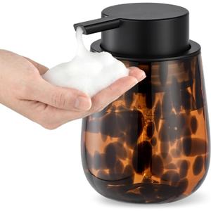 Marble Glass Foaming Hand Soap/Lotion Pump Dispenser, Refillable for Kitchen and Bathroom Countertop (Amber)