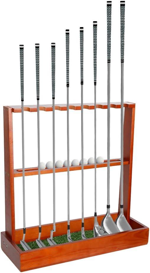 Wooden Golf Club Holder Stand Floor Display Rack,Golf Putter Stand Holds 8 Clubs 12 Balls,Golf Club Storage Rack for Indoor Home Office Floor Garage