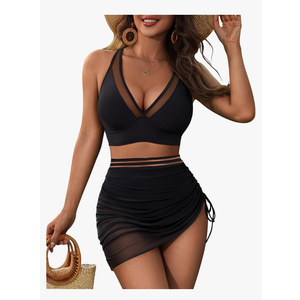 Blooming Jelly Womens Swim Skirt High Waisted Bikini Sets Tummy Control Swimsuits Mesh Sarong Wraps Bathing Suits L