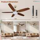 52 Inch Quiet Ceiling Fan with Integrated LED Light - Modern Low Profile Design for Living Room & Bedroom - Energy Efficient DC Motor with Remote Control