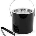 King International Ice Bucket with Lid, Insulated Black Ice Bucket for Cocktail Bar with Ice Tong, Double Walled Stainless Steel, 1.5 L, Ice Cold for 6 h with Handle (Black)