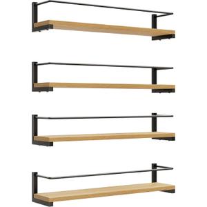OROPY Spice Rack Wall Mounted, Rustic Wood Hanging Rack for Over The Stove, Kitchen Wall, 4 Pack