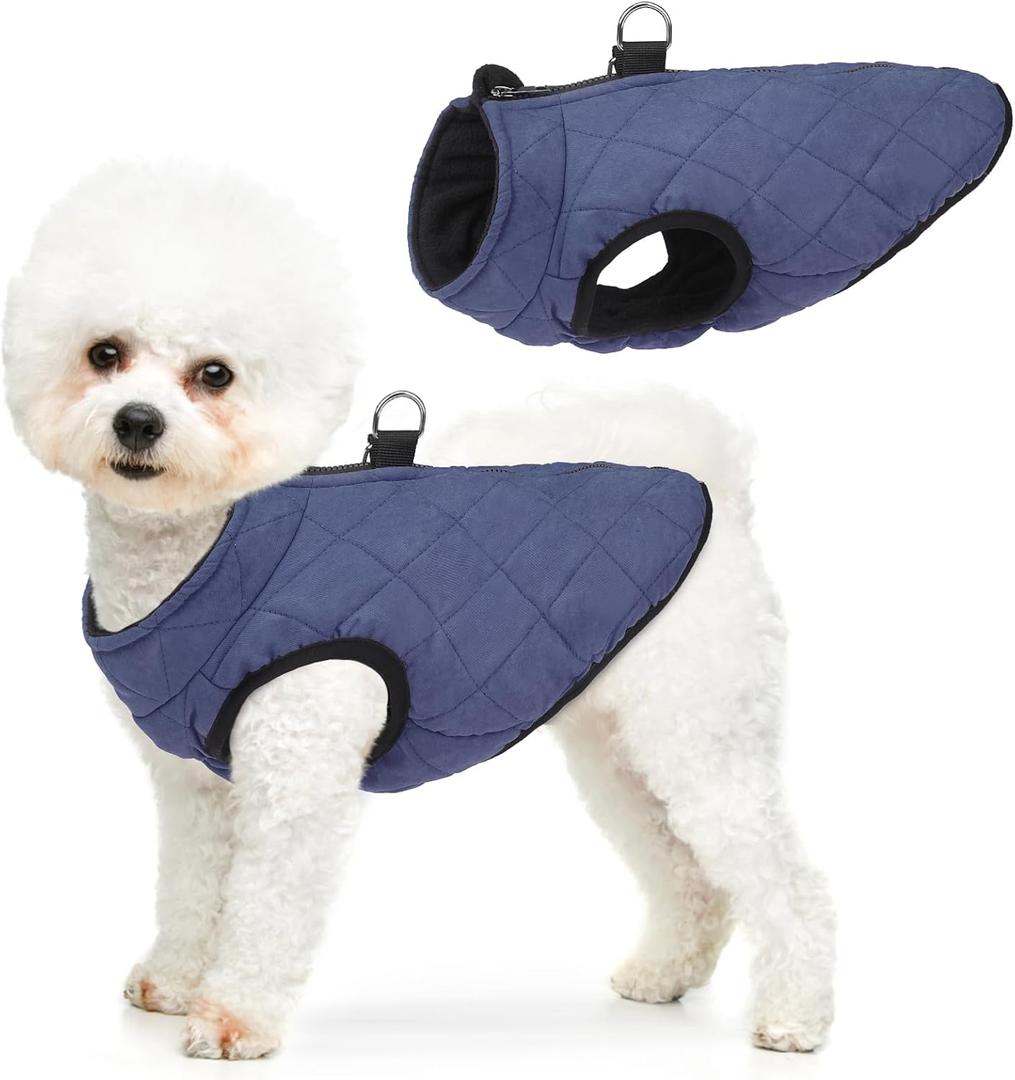 SCENEREAL Winter Dog Vest Coat with Harness Built In, Warm Puppy Jacket for Small Medium Dogs, Cold Weather Coat with Zipper, Fleece Puffer Vest Windproof Snow Clothes (Medium (Chest 16.5")-Regular, Royal Blue-Matte)