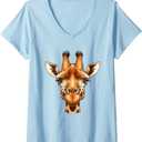 Womens Giraffe Head Graphic V-Neck T-Shirt