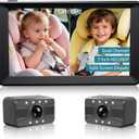 HUBOOK Baby Car Camera 7 Inch Split Screen with Dual Seat Cameras, Night Vision, HD 1080P  USB Powered Easy Install Rear Facing Baby Car Monitor  Perfect for 2Kids/Twins