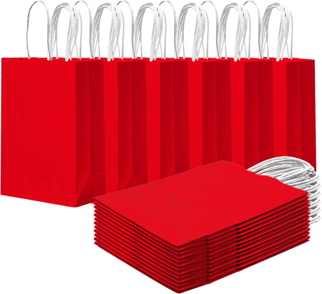 Qiqee 24PCS Small Gift Bag With Handles Bulk 8.3"X6"X3" Gift Bags Red Bags Multiple Uses (Small Size)