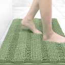Grandaily Chenille Striped Bathroom Rugs 24x16, Extra Thick and Absorbent Bath Rugs, Non-Slip Soft Plush Shaggy Bath Carpet, Machine Wash Dry, Bath Mats for Bathroom, Sage Green (24" x 16")