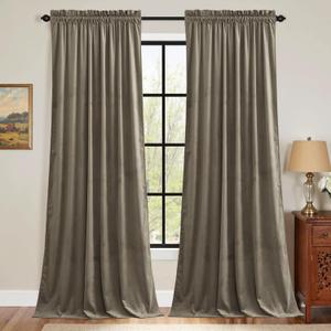 StangH Taupe Velvet Blackout Curtains 84 Inches Long, Super Soft Living Room Darkening Window Drapes Neutral Thermal Insulated Panels for Bedroom Sliding Door, W52 x L84, 2 Panels