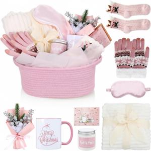 Zopeal Valentines Day Baskets Gift for Women 2026 Valentines Day Gifts Ideas Package Blanket, Mug and More Birthday Gifts for Mom Her Friend Sister Wife Grandma(Pink)