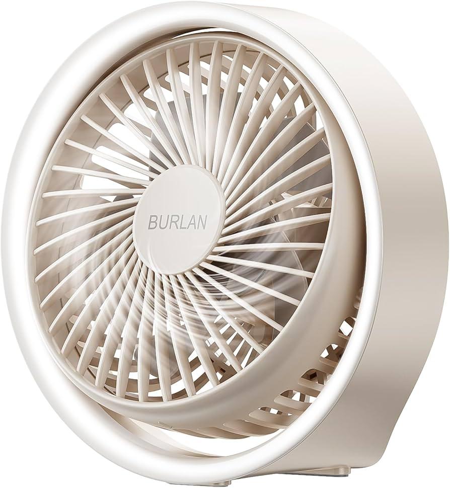 Burlan White Desk Fan With LED Light