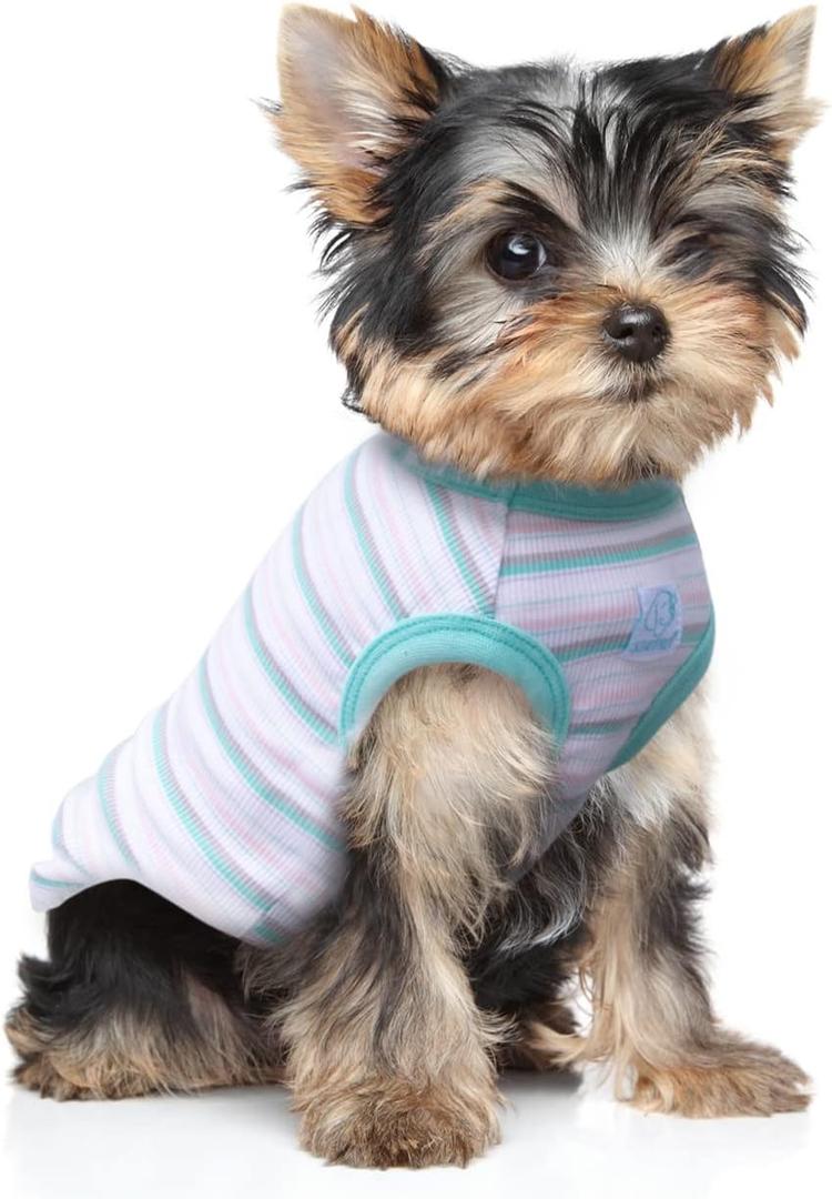 Striped Teacup Pet Dog T-Shirts, 100% Cotton Tank Vest for Small Dogs and Cats, Sleeveless Puppy Clothes for Chihuahua Yorkie Green, Medium