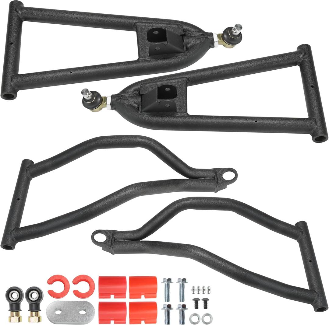Front Upper & Lower A-Arms Kit for 20092014 Polaris RZR S 800 & 20102014 RZR 4 800, 1.5" Forward Offset High Clearance, Adjustable Camber, Heavy-Duty DOM Steel, Wrinkle Black Powder Coated