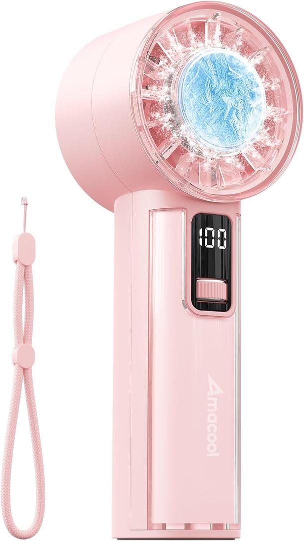 AMACOOL Handheld Fan with Ice Cooler, Mini Portable Fan Rechargeable, 18Hrs Cooling, 0-100 Adjustable Speed, Small Yet Powerful, Personal Hand Fans for Travel, Beach, Outdoor, Makeup, Gifts for Women (Pink)