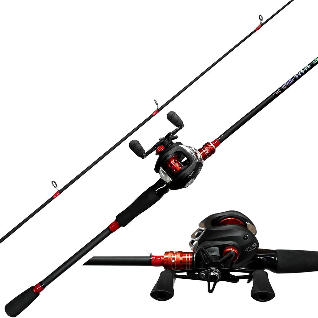 Kilitn Fishing Rod and Reel Combo, Baitcasting Combo Baitcast Reel, 6 Foot 7 Foot 2-Piece, Durable Fiberglass Wrapped Carbon Fiber Rod with Comfortable EVA Handle (Left-Hand Reel - 6 FT 2 Piece Rod)